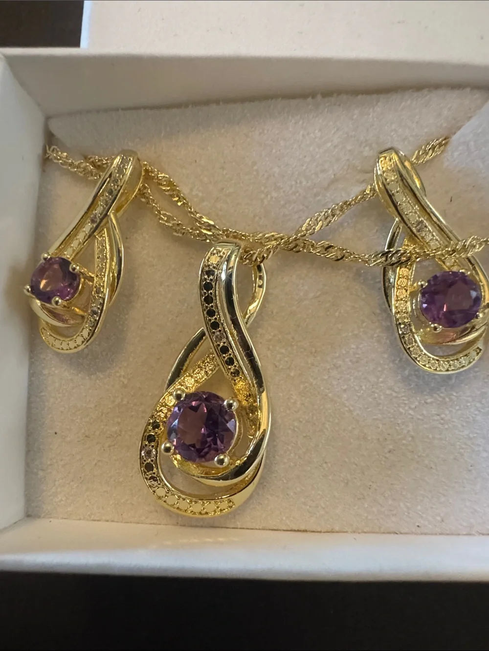 Gold-Tone Necklace & Earring Set with Purple Stones